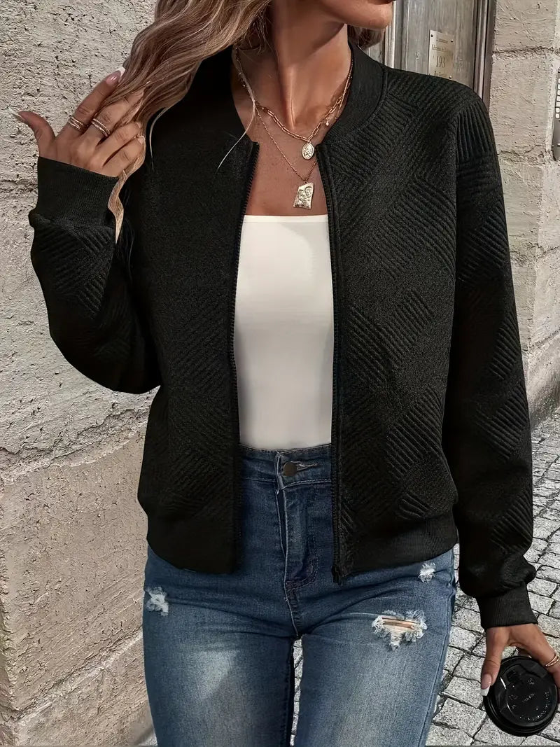 Cardigan Testurizzato con Zip per Donna e Maniche Lunghe con Orlo a Coste