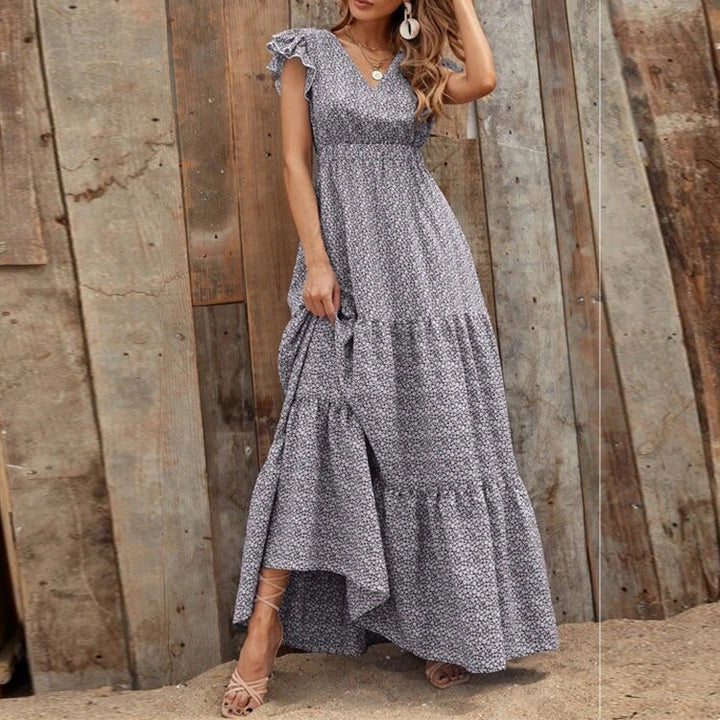 Abito Bohemien con Scollo a V e Stampa Floreale a Maniche Corte | Ideale per l'Estate
