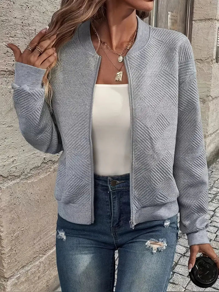 Cardigan Testurizzato con Zip per Donna e Maniche Lunghe con Orlo a Coste