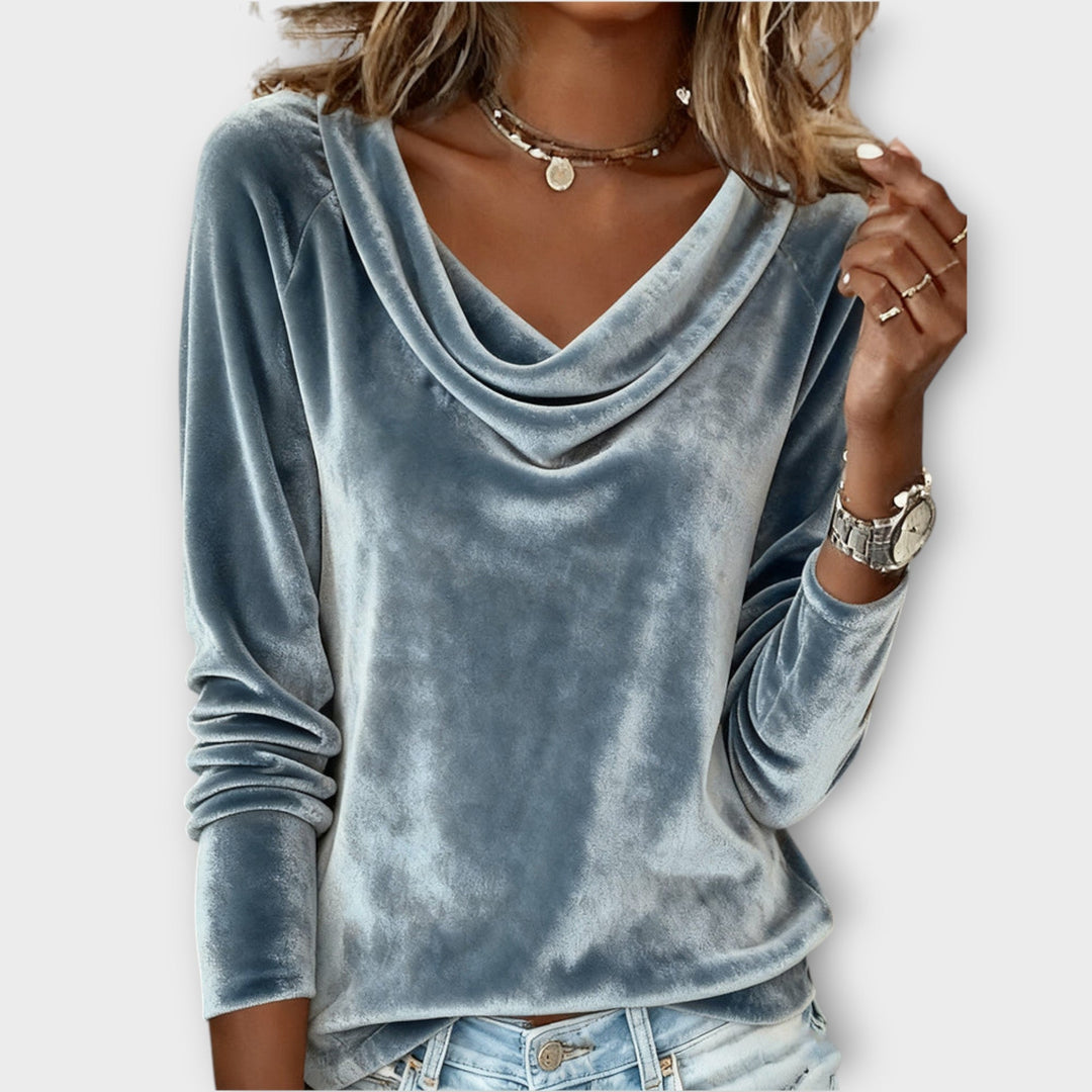 Top lungo con scollo drappeggiato in velluto