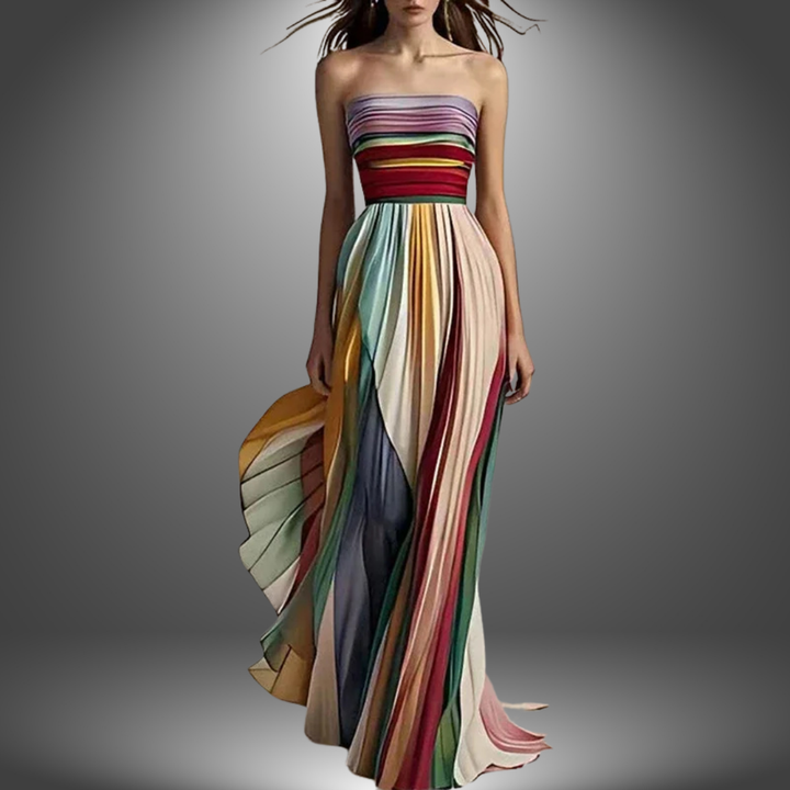 Abigail | Abito Maxi Plissettato Colorato Senza Spalline