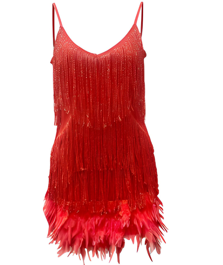 Mara - Un elegante vestito da cocktail con decorazioni in piume