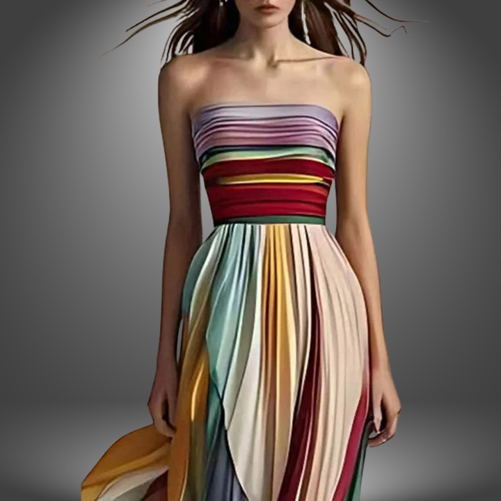 Abigail | Abito Maxi Plissettato Colorato Senza Spalline