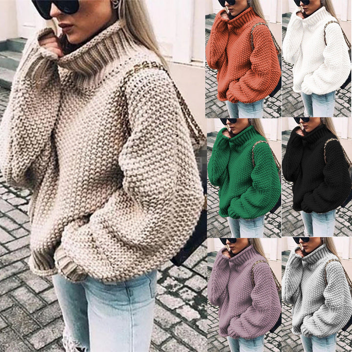 Maglione Donna Oversized in Maglia Spessa con Collo Alto