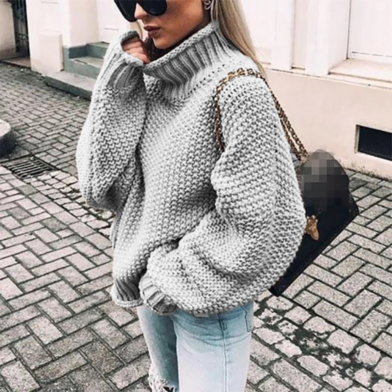 Maglione Donna Oversized in Maglia Spessa con Collo Alto