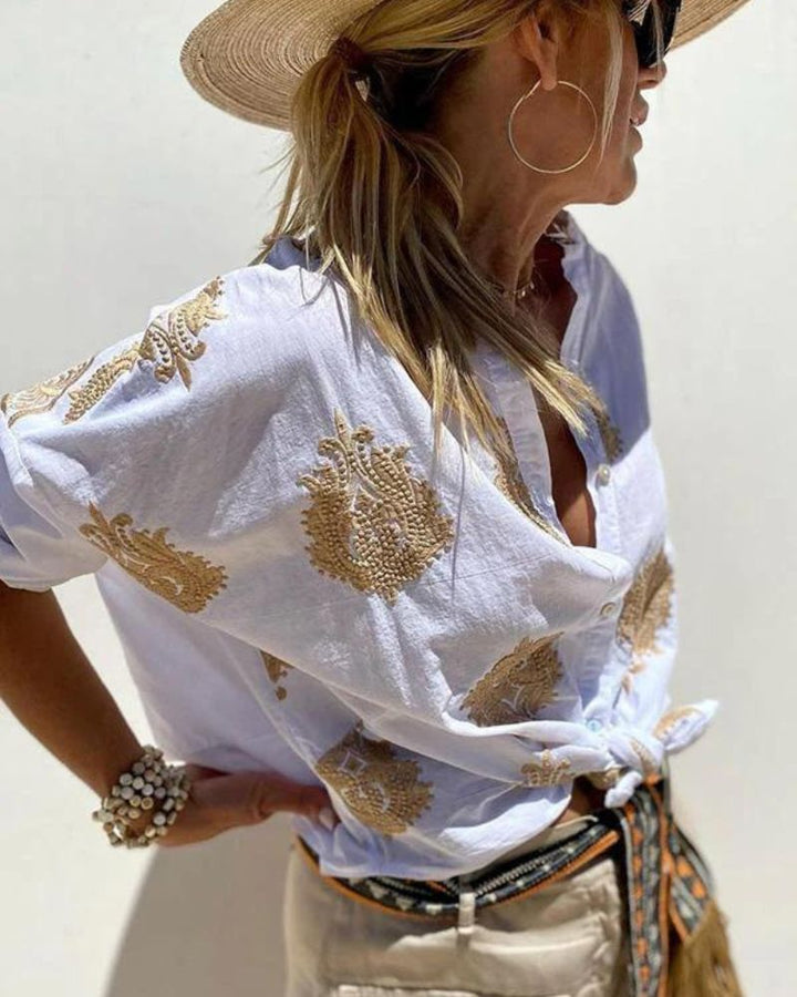 SALMA - Camicia casual in cotone e lino ricamata