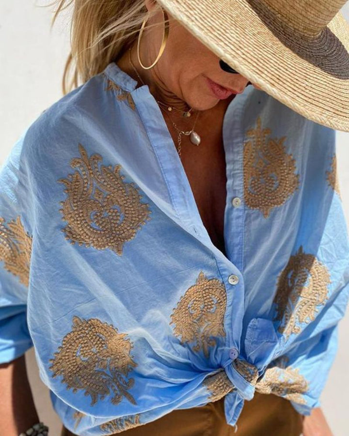 SALMA - Camicia casual in cotone e lino ricamata
