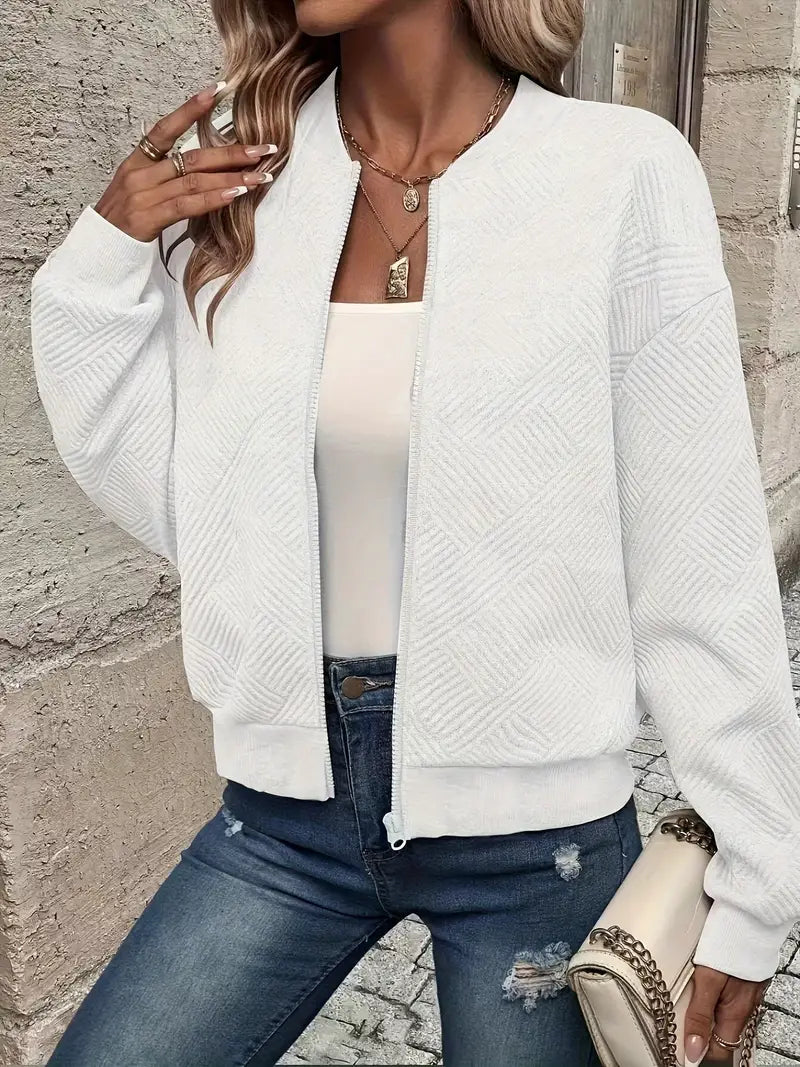 Cardigan Testurizzato con Zip per Donna e Maniche Lunghe con Orlo a Coste