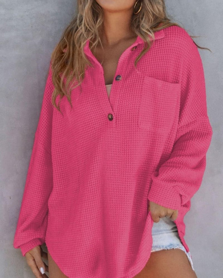 TAHLIA - Maglietta a V in maglia waffle