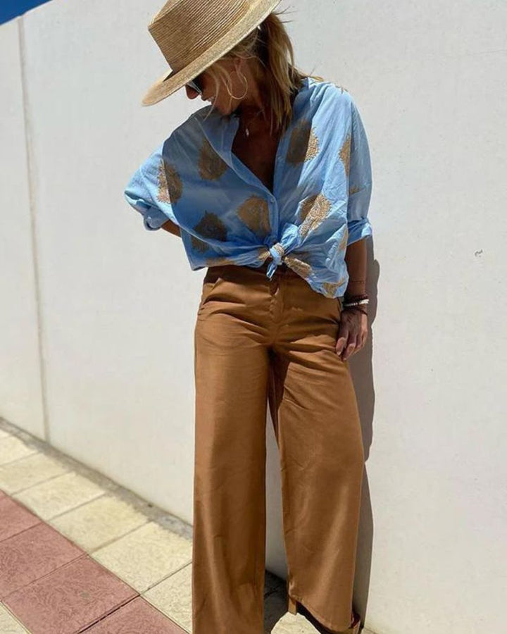 SALMA - Camicia casual in cotone e lino ricamata