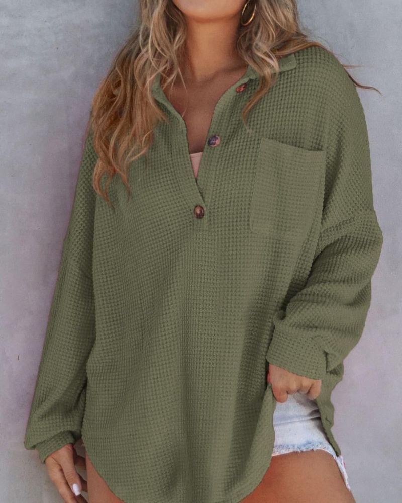 TAHLIA - Maglietta a V in maglia waffle