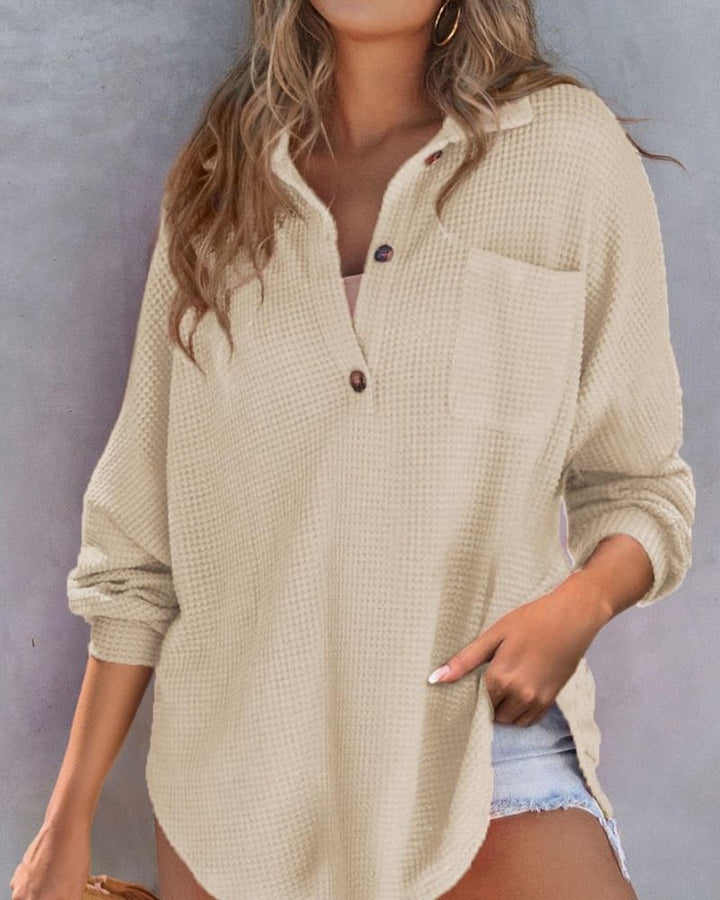 TAHLIA - Maglietta a V in maglia waffle