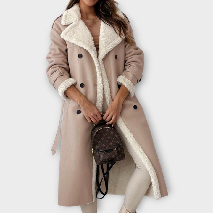 Trench Coat Doppiopetto Foderato in Sherpa