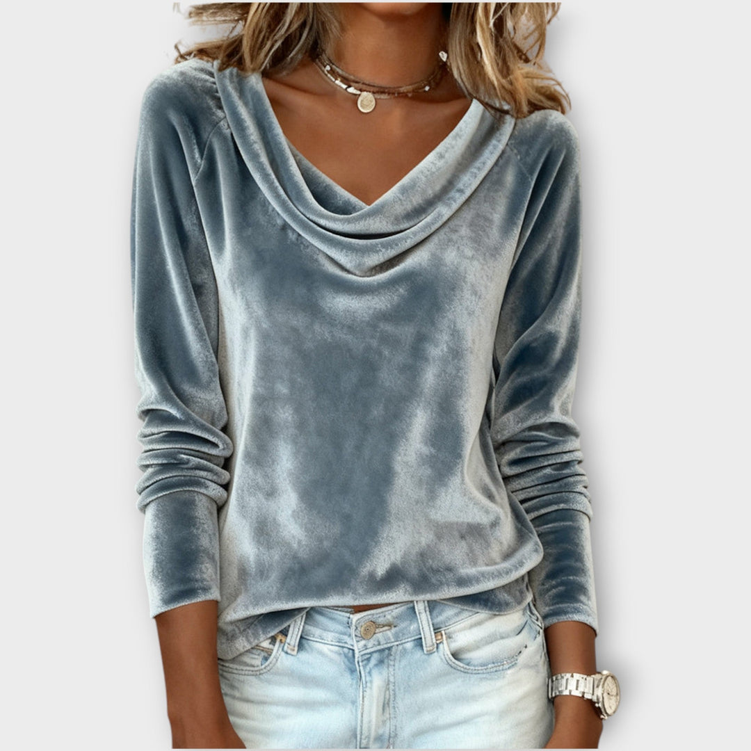Top lungo con scollo drappeggiato in velluto