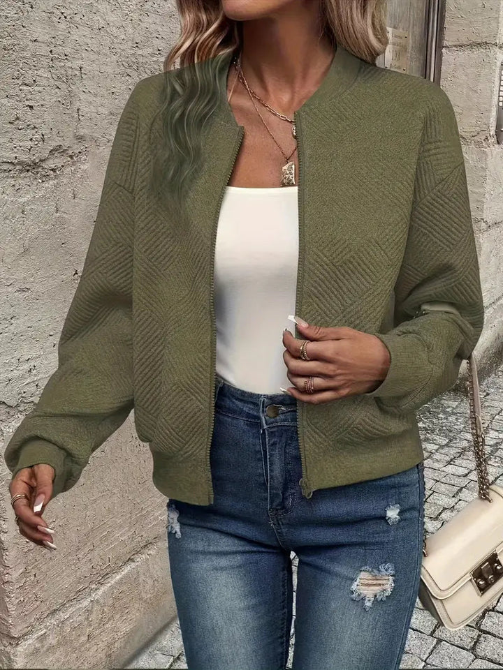 Cardigan Testurizzato con Zip per Donna e Maniche Lunghe con Orlo a Coste