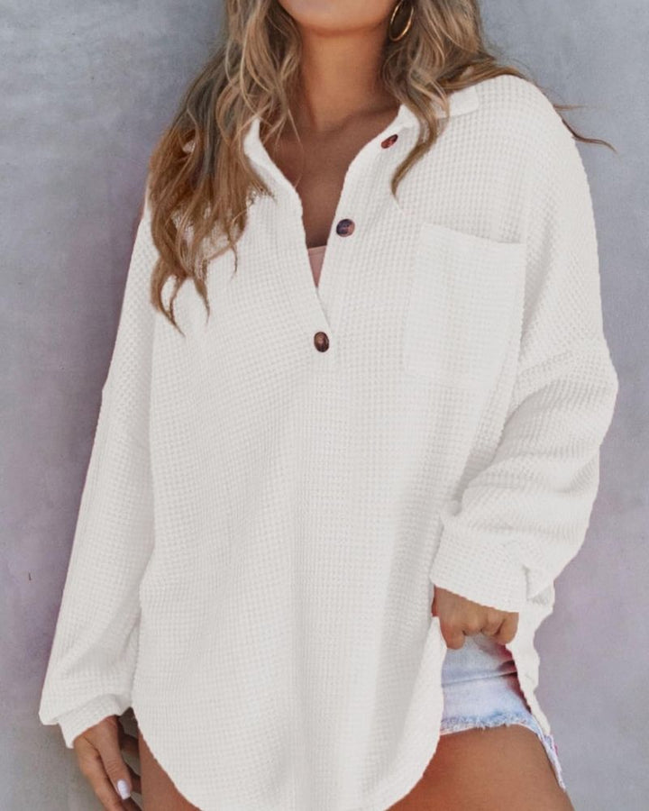 TAHLIA - Maglietta a V in maglia waffle