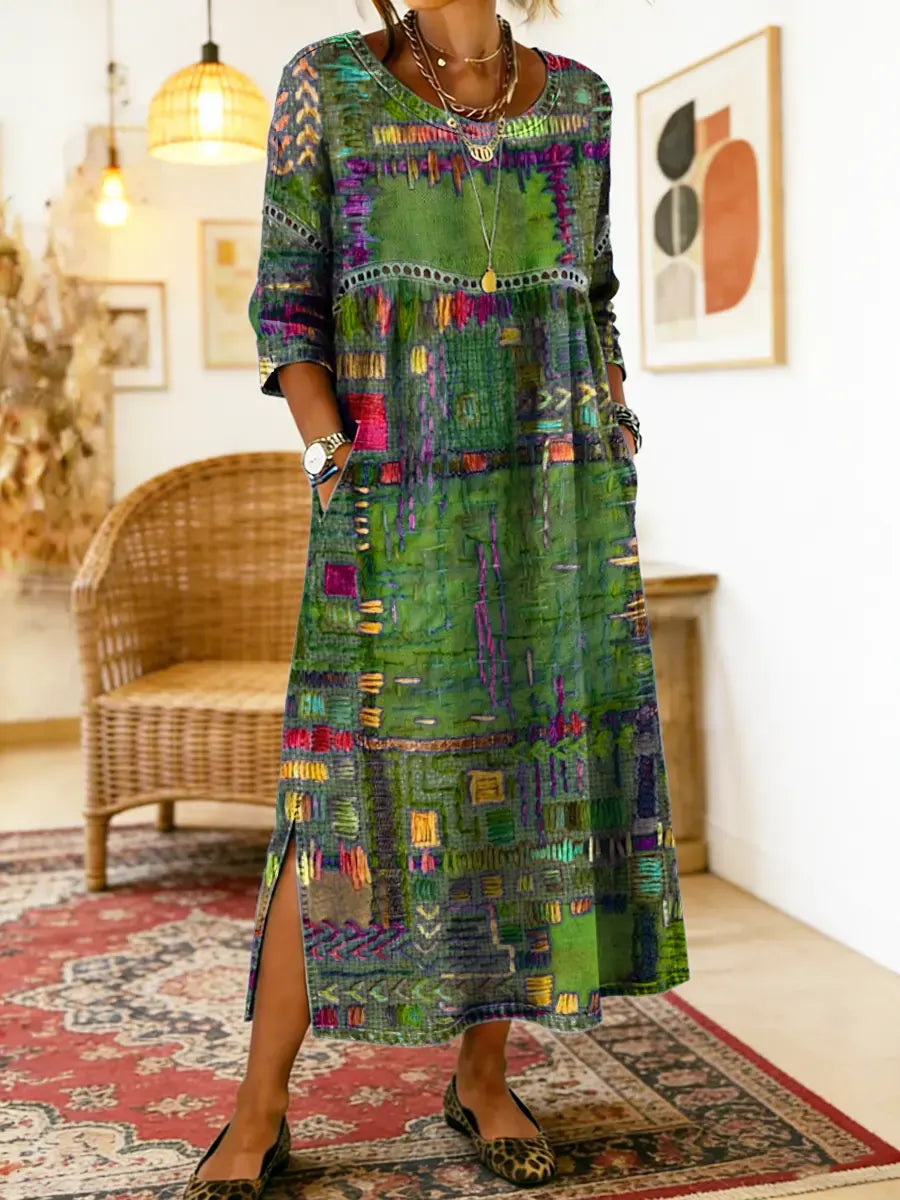 Manuela | Abito denim con patchwork etnico