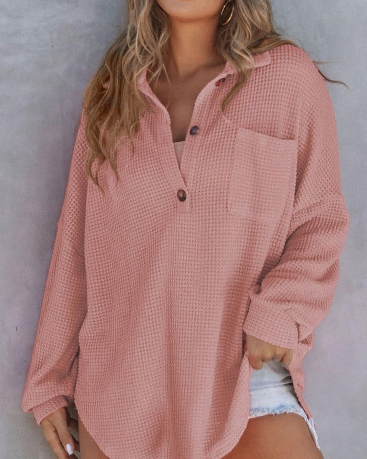 TAHLIA - Maglietta a V in maglia waffle