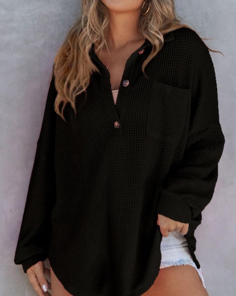 TAHLIA - Maglietta a V in maglia waffle