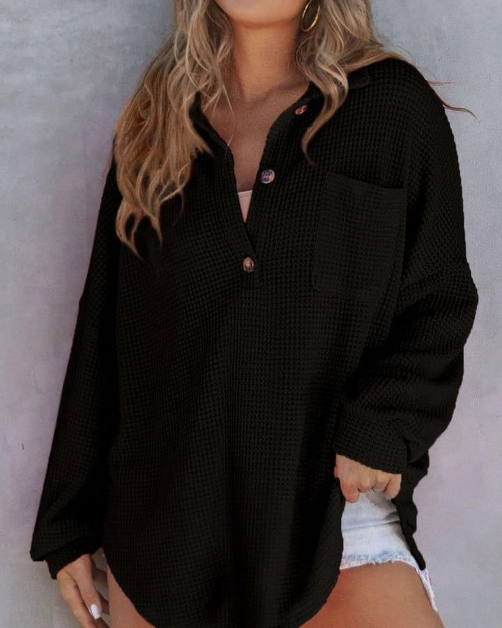 TAHLIA - Maglietta a V in maglia waffle