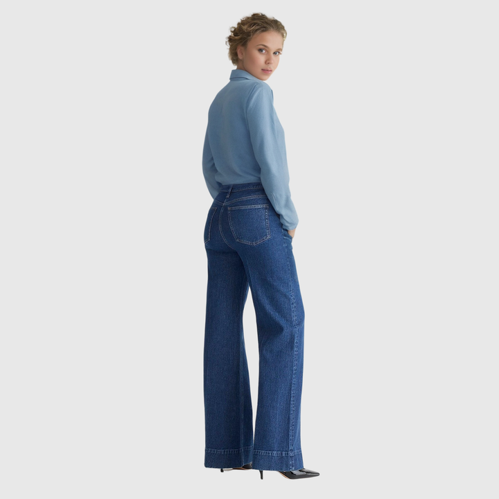 Pantaloni in denim a gamba larga e alta
