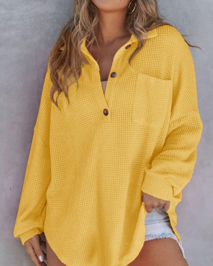 TAHLIA - Maglietta a V in maglia waffle