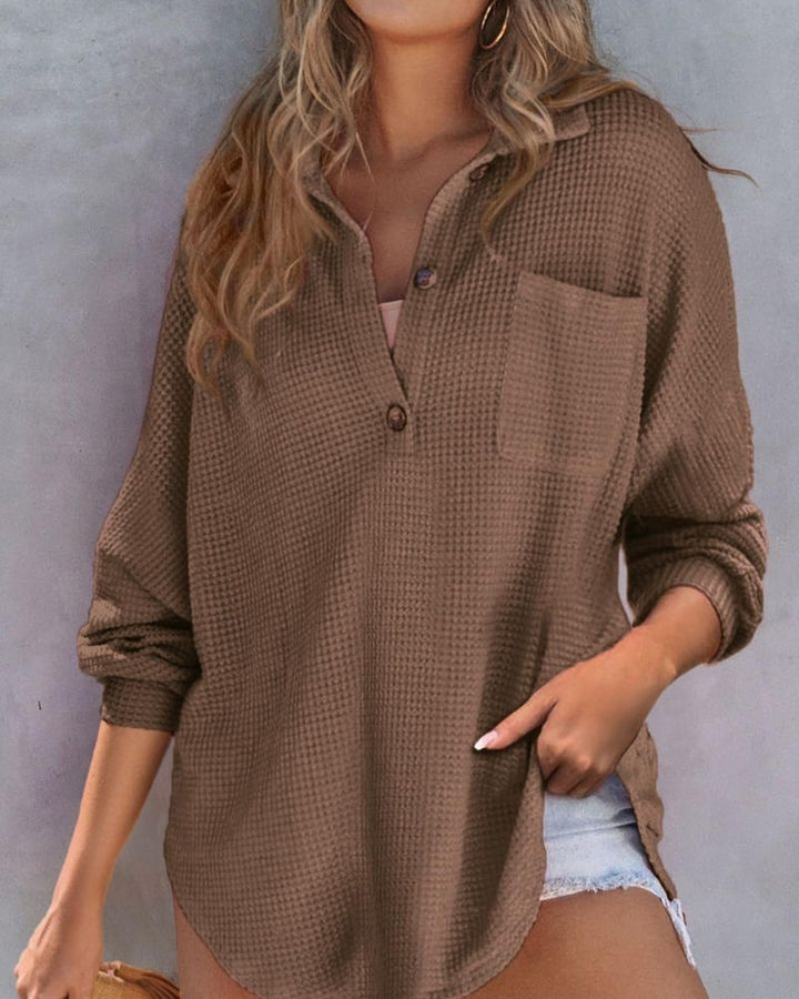 TAHLIA - Maglietta a V in maglia waffle