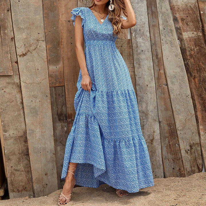 Abito Bohemien con Scollo a V e Stampa Floreale a Maniche Corte | Ideale per l'Estate