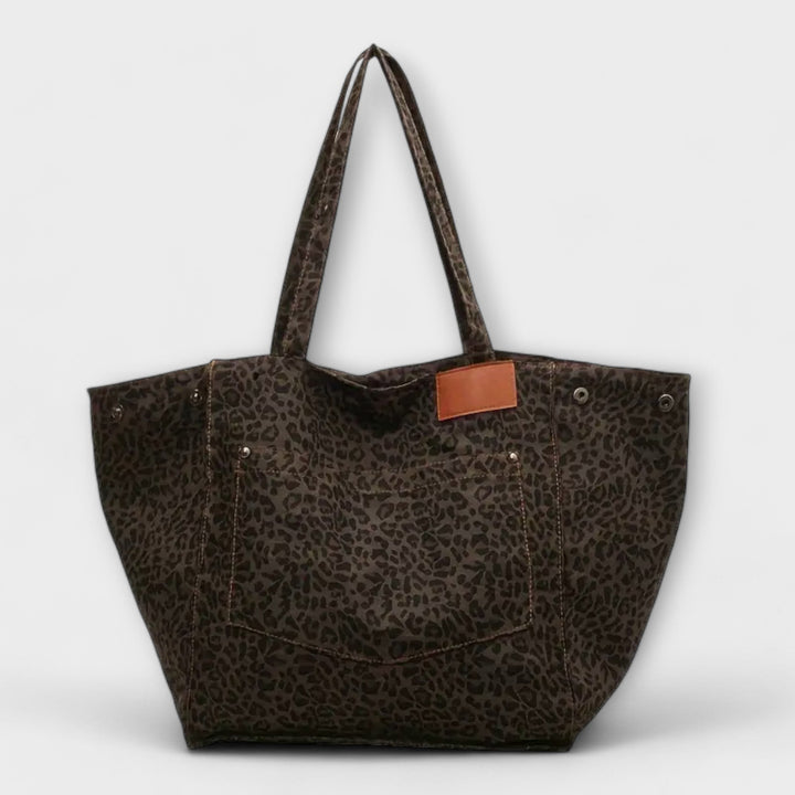 Elegante Borsa a Spalla in Tela con Stampa Leopardo