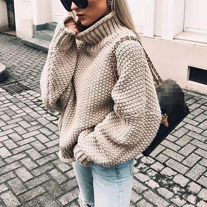 Maglione Donna Oversized in Maglia Spessa con Collo Alto