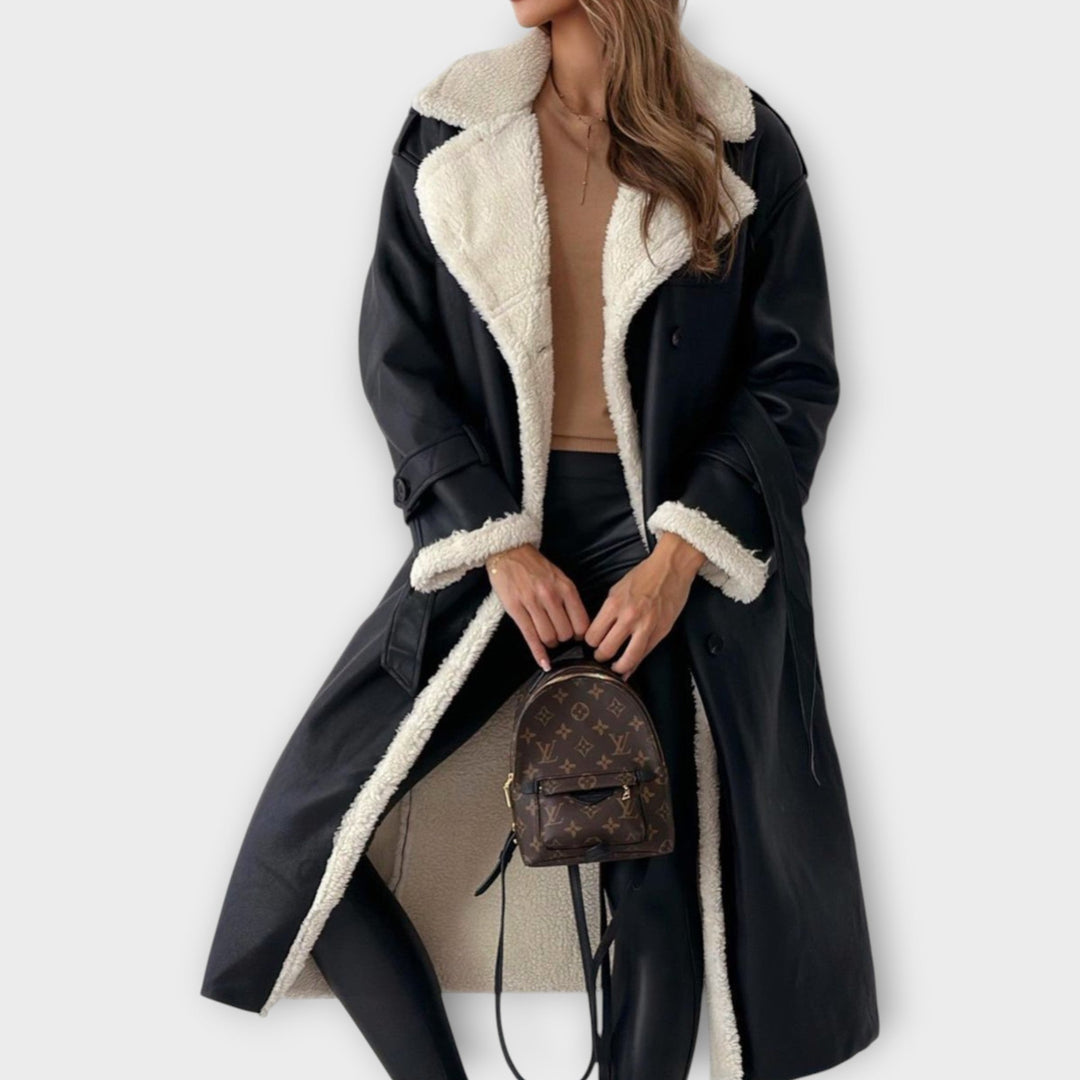 Trench Coat Doppiopetto Foderato in Sherpa