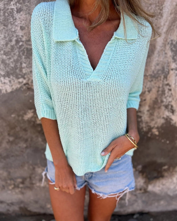 Peyton - Pullover Casual a Maglia con Maniche Lunghe e Scollatura a V