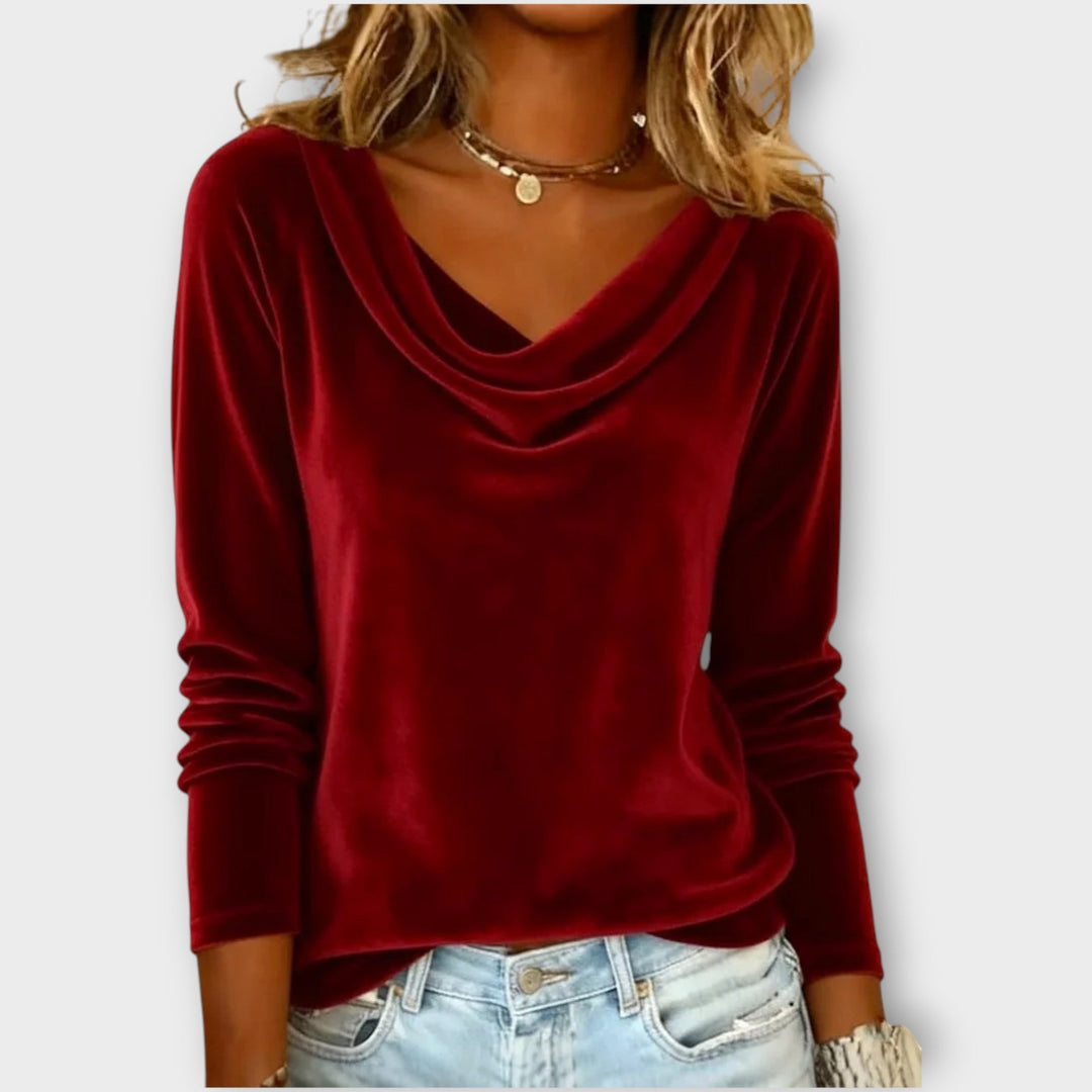Top lungo con scollo drappeggiato in velluto