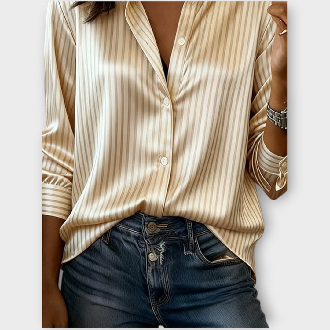 Blusa a Strisce con Bottone in Stile Setoso