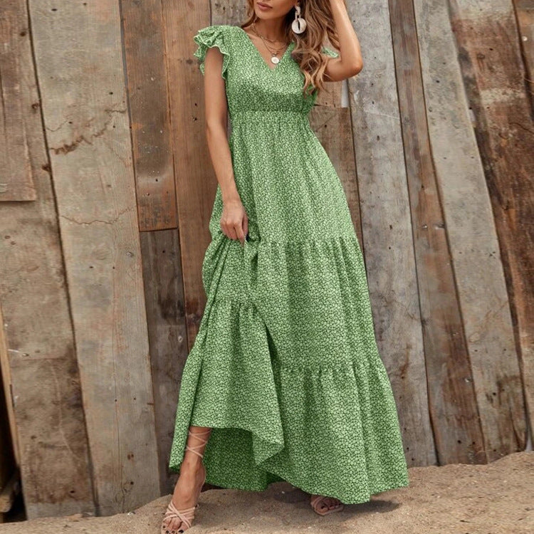 Abito Bohemien con Scollo a V e Stampa Floreale a Maniche Corte | Ideale per l'Estate