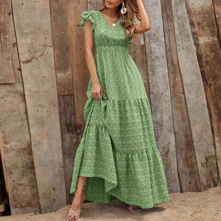 Abito Bohemien con Scollo a V e Stampa Floreale a Maniche Corte | Ideale per l'Estate