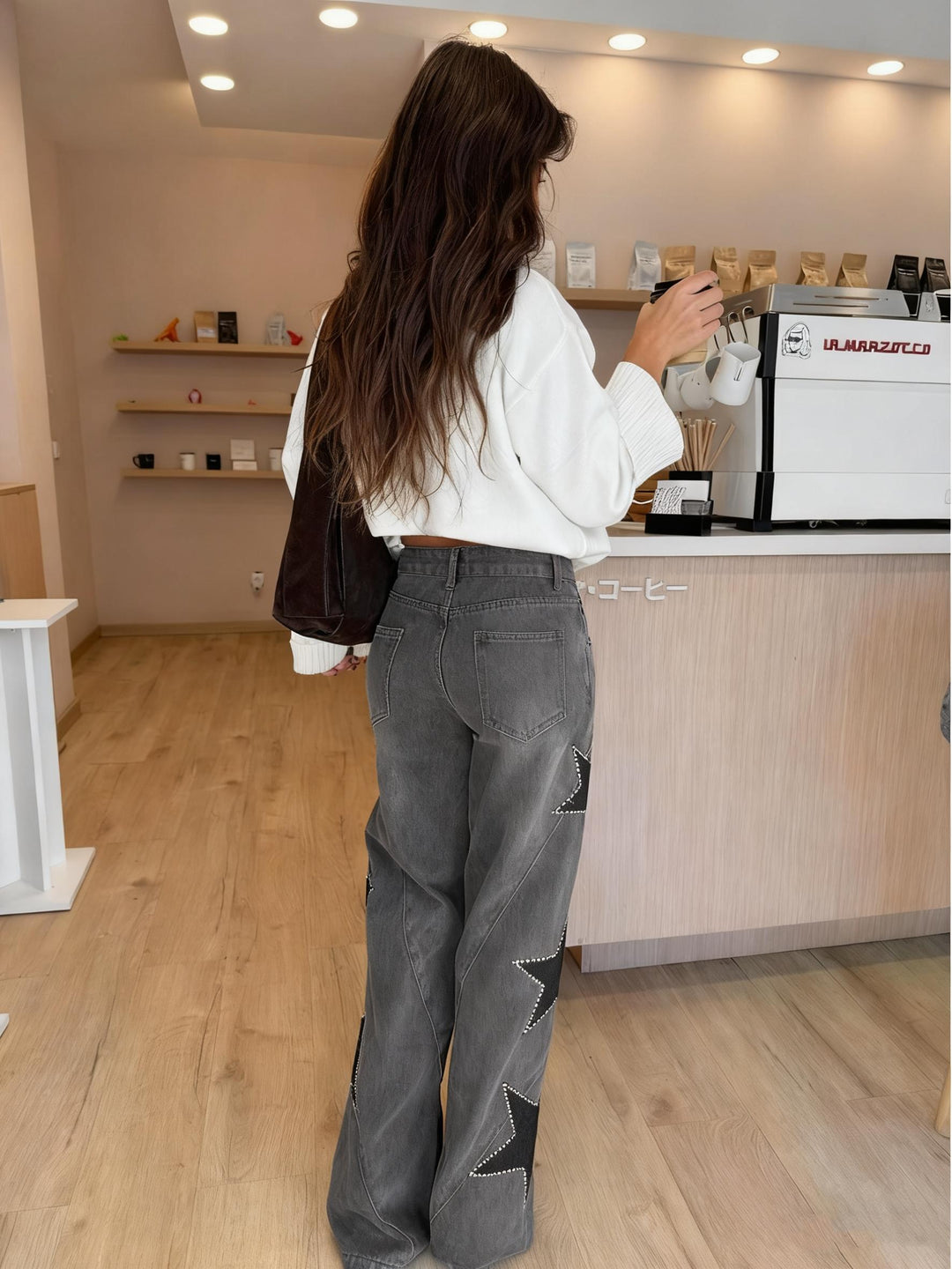 Jeans Dritti Stile Casual con Stelle