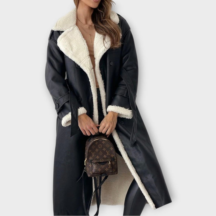 Trench Coat Doppiopetto Foderato in Sherpa