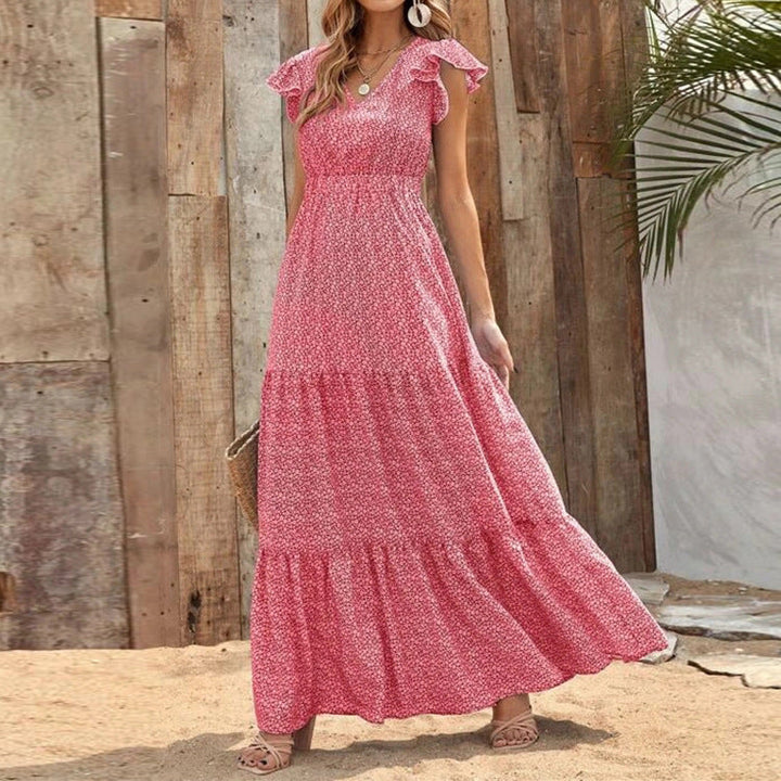 Abito Bohemien con Scollo a V e Stampa Floreale a Maniche Corte | Ideale per l'Estate