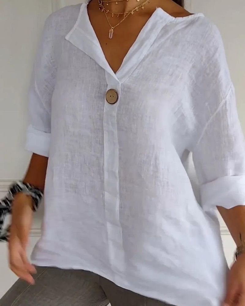 ARAI - Top in Cotone e Lino con Scollo a V e Bottoni