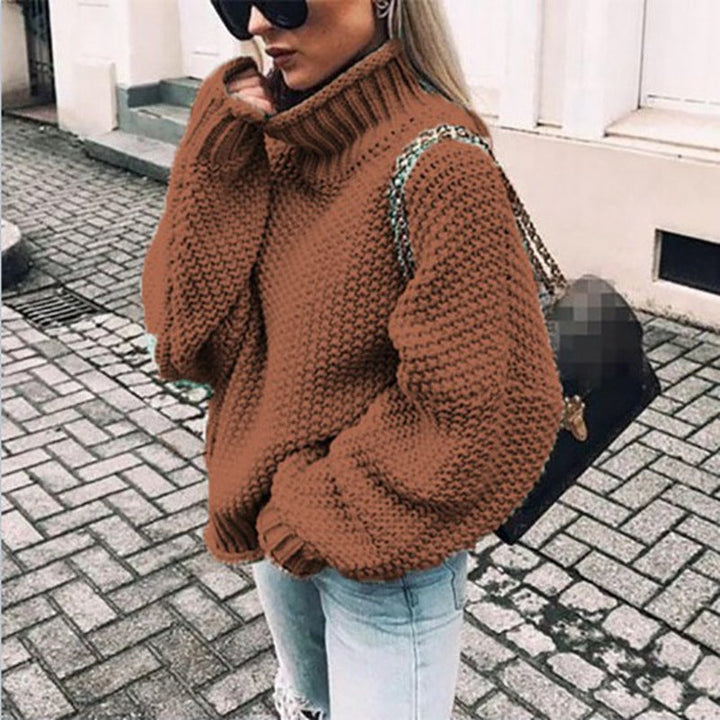 Maglione Donna Oversized in Maglia Spessa con Collo Alto
