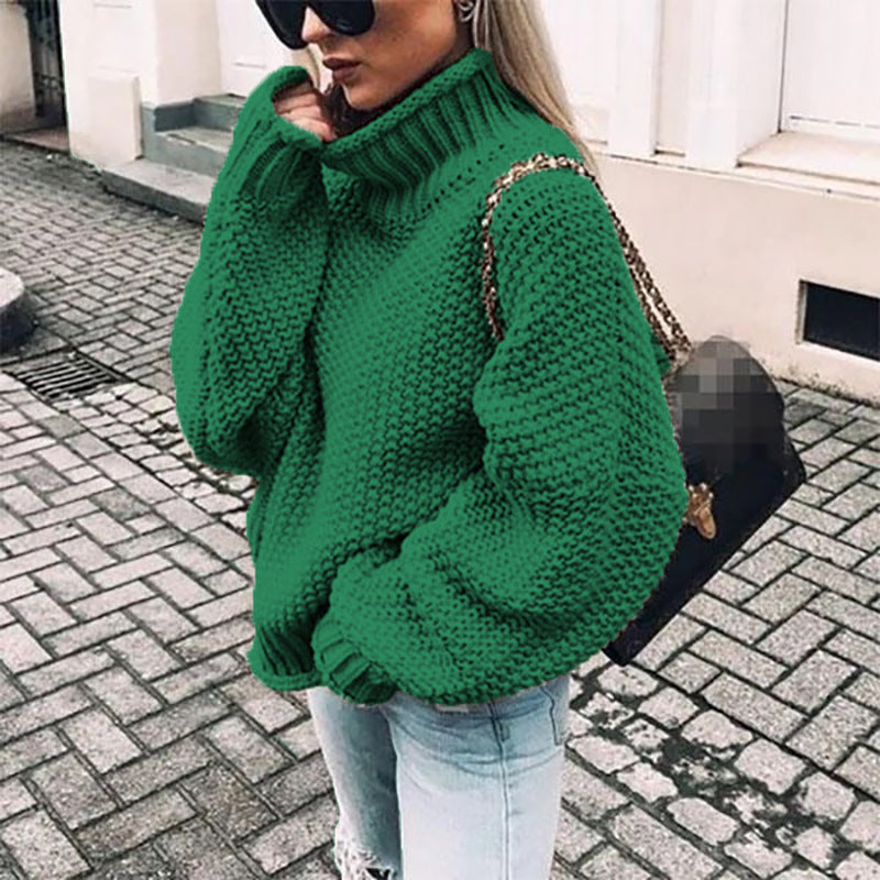 Maglione Donna Oversized in Maglia Spessa con Collo Alto