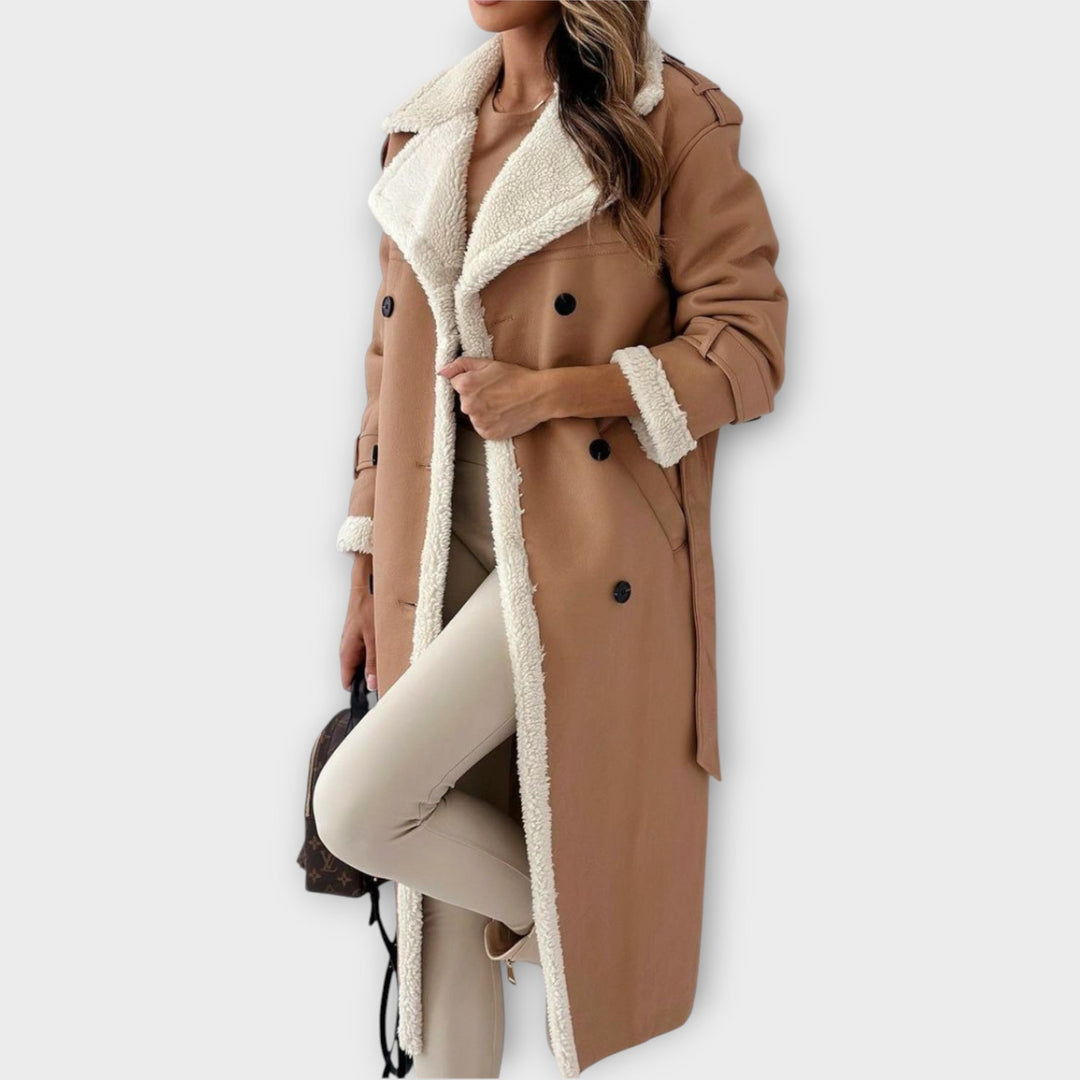 Trench Coat Doppiopetto Foderato in Sherpa