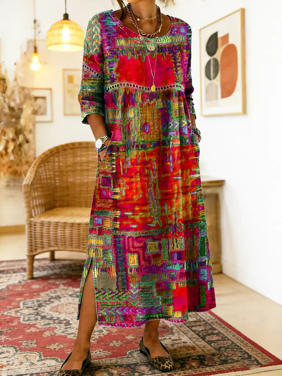 Manuela | Abito denim con patchwork etnico