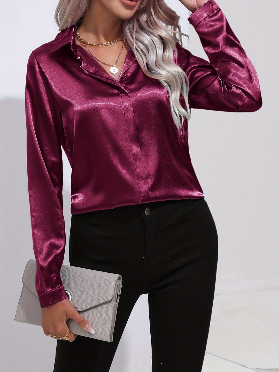 Luna - Blusa Satinata con Bottoni