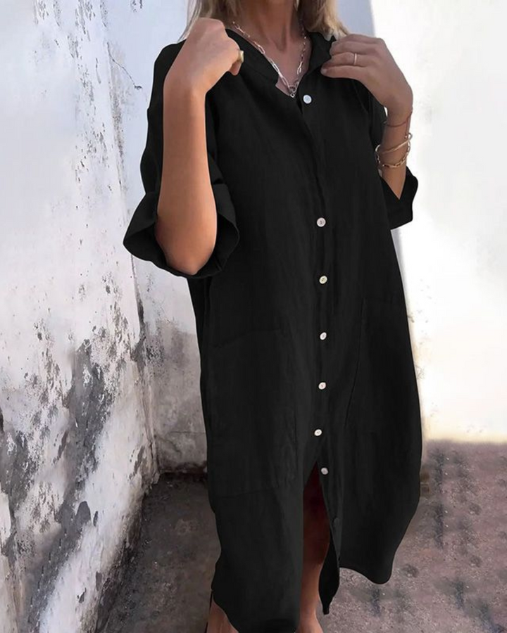 Abito a camicia midi casual elegante e ampio da donna - Completo estivo leggero, traspirante e confortevole