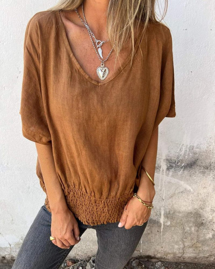 BOMIA - T-shirt Comoda con Vita e Scollatura a V