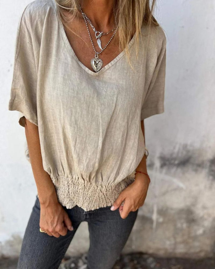 BOMIA - T-shirt Comoda con Vita e Scollatura a V