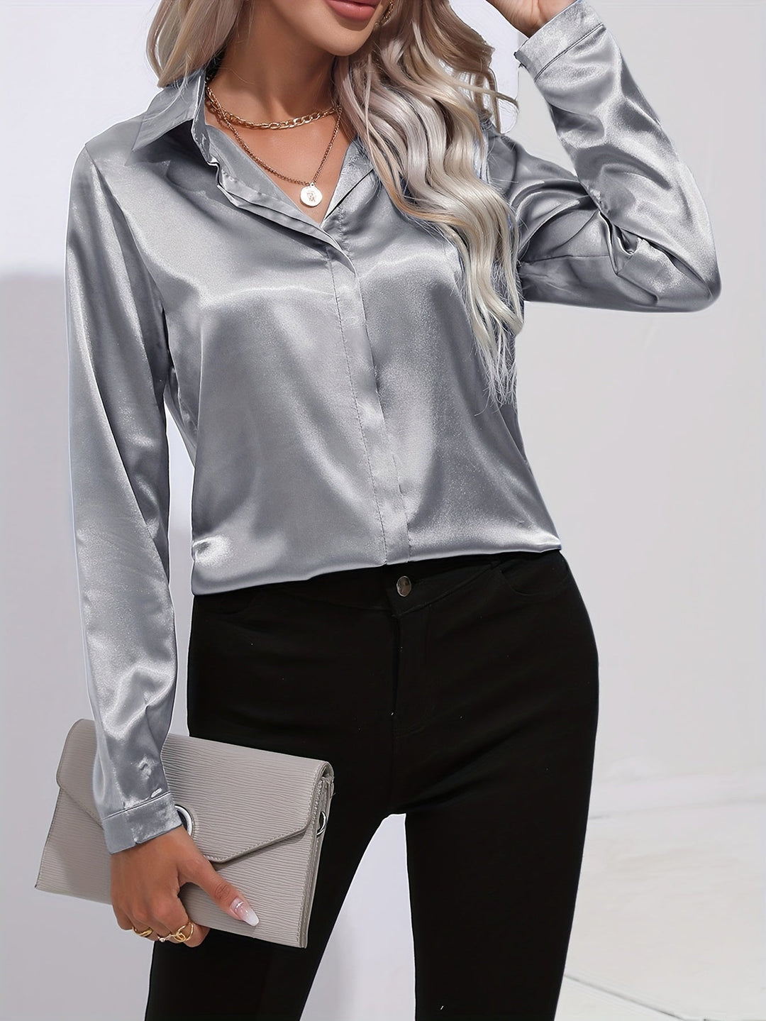 Luna - Blusa Satinata con Bottoni