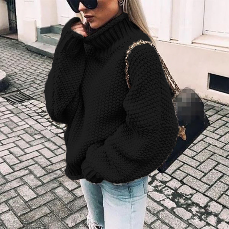 Maglione Donna Oversized in Maglia Spessa con Collo Alto